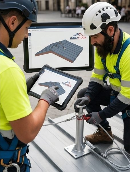 Progettazione della linea vita su tablet direttamente in copertura